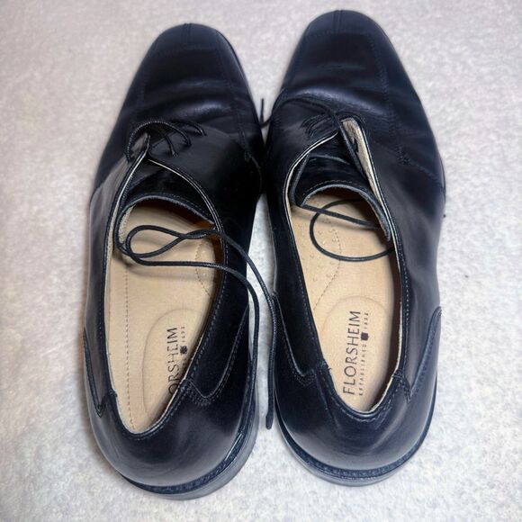 FLORSHEIM BLACK LEATHER SPLIT TOE OXFORDS 11.5D LEATHER UPPER AND LINING BALANCE - Picture 9 of 9